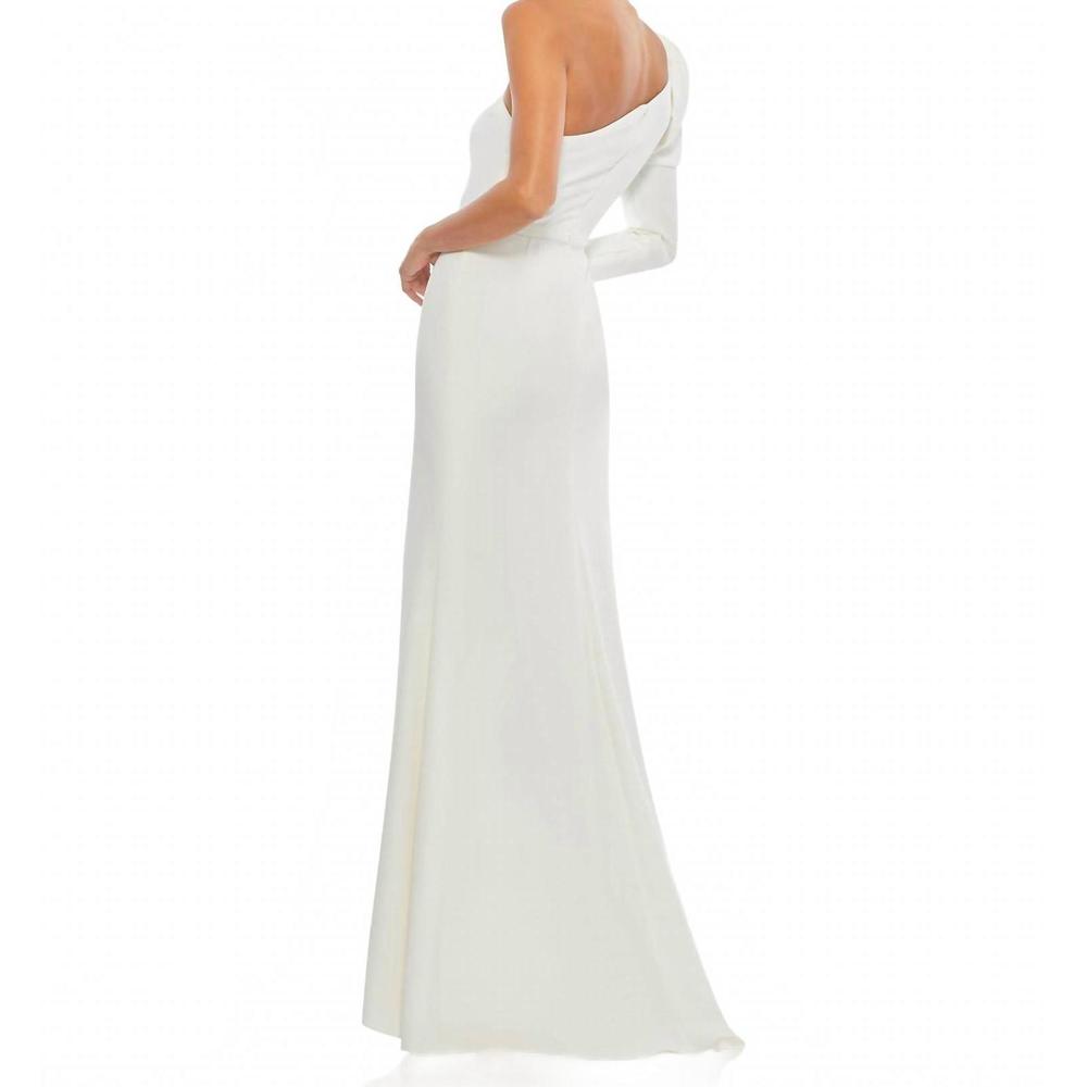 NEW MAC DUGGAL one-shoulder gown with dramatic puff sleeve and thigh-high slit i - Picture 2 of 3